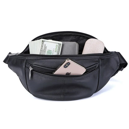 Fashion Men Genuine Leather Fanny Bag for Phone Pouch Male Leather