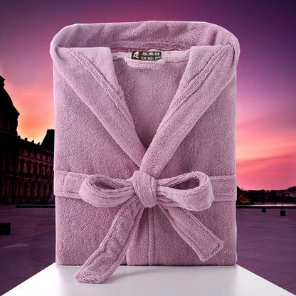 Cotton Hooded Bathrobe Men 100%Long Terry Towel Big and Tall Towel