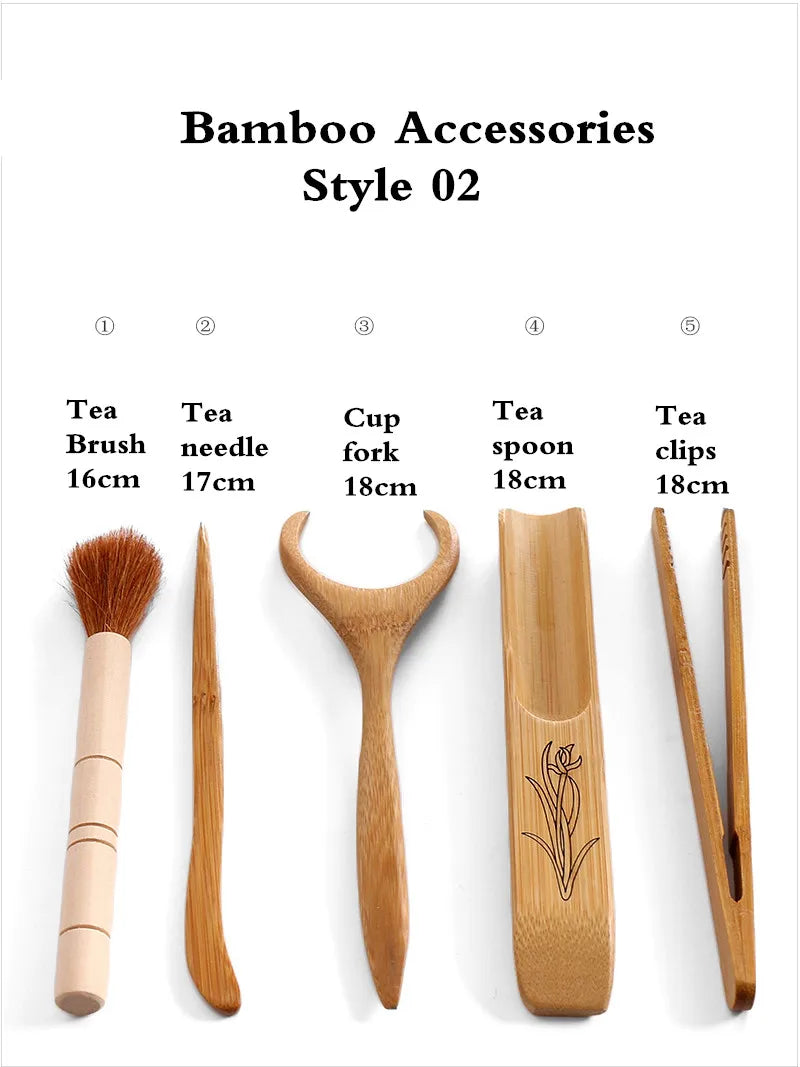 Kungfu Tea Set Accessories, Tea Ceremony, Six Gentlemen Whole Set, Black Sandalwood, Solid Wood Tea Clip, Bamboo Tweezers