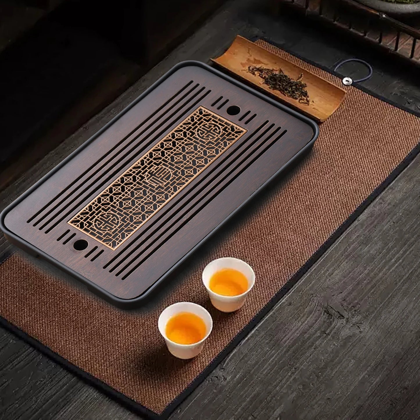 Chinese Kungfu Tea Tray Tea Set Accessory Tea Serving Tray for Tea Room Home Chinese Tea Tray with Water Storage Drainage