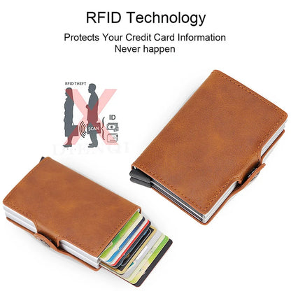 Rfid Blocking Protection Men id Credit Card Holder Wallet Leather Metal