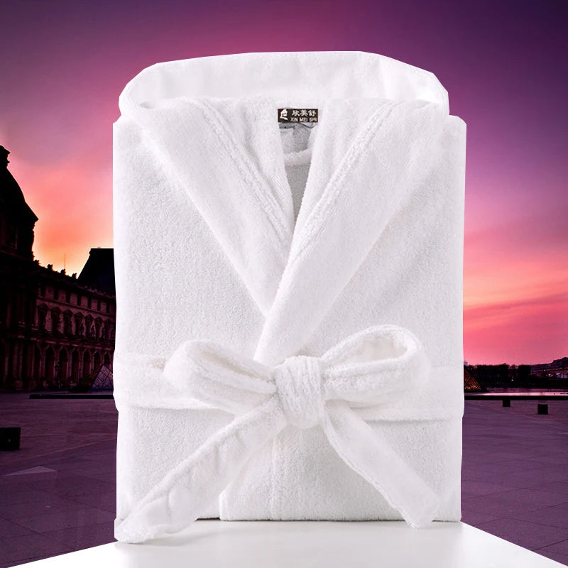 Cotton Hooded Bathrobe Men 100%Long Terry Towel Big and Tall Towel