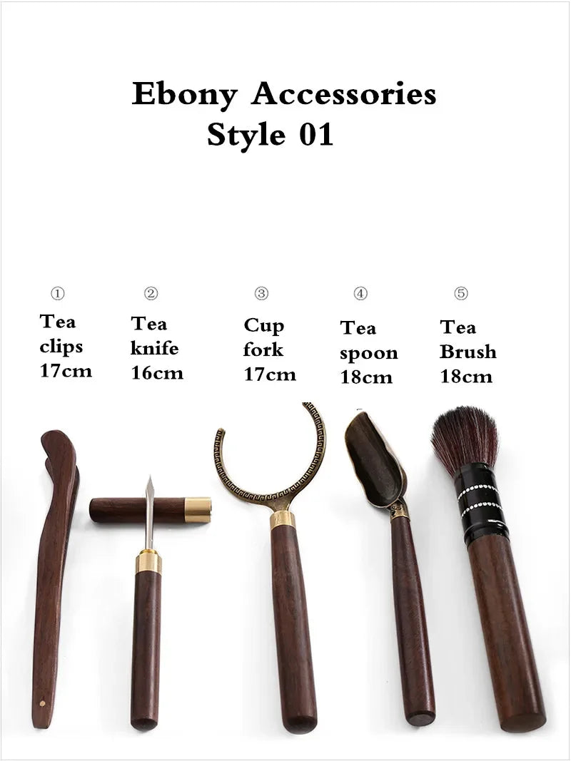 Kungfu Tea Set Accessories, Tea Ceremony, Six Gentlemen Whole Set, Black Sandalwood, Solid Wood Tea Clip, Bamboo Tweezers