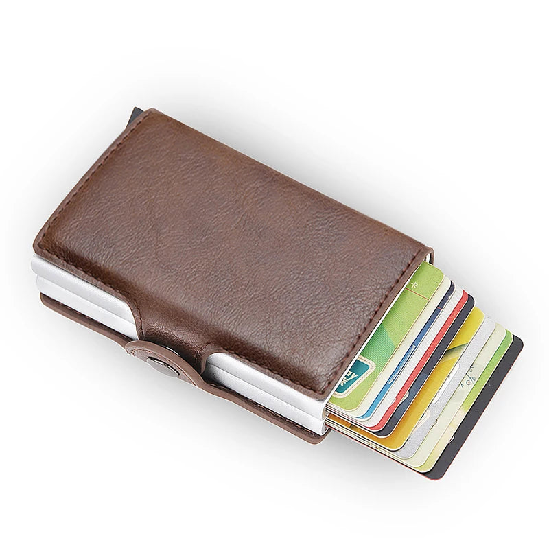 Rfid Blocking Protection Men id Credit Card Holder Wallet Leather Metal