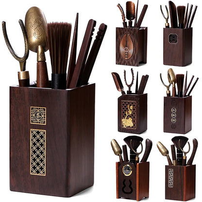 Kungfu Tea Set, Black Sandalwood, Solid Wood Tea Clip, Bamboo Tweezers