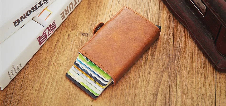 Rfid Blocking Protection Men id Credit Card Holder Wallet Leather Metal