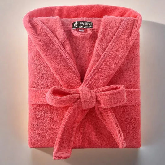 Cotton Hooded Bathrobe Men 100%Long Terry Towel Big and Tall Towel