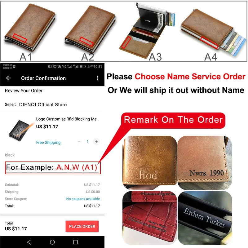 Rfid Blocking Protection Men id Credit Card Holder Wallet Leather Metal