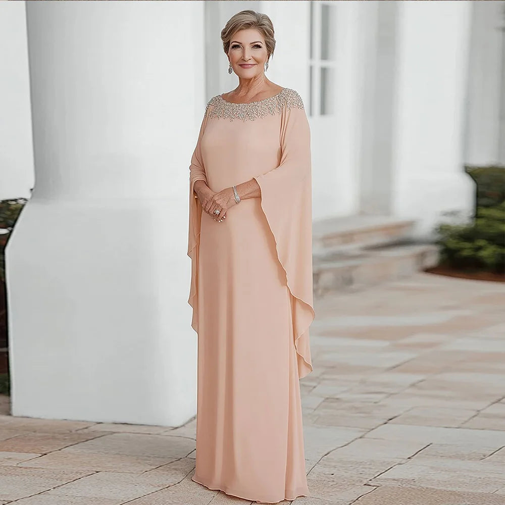 Long Mother of Bride Dress for Weddings Floor Length Cap Sleeves Wedding