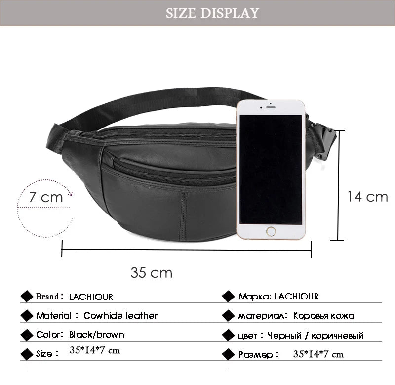 Fashion Men Genuine Leather Fanny Bag for Phone Pouch Male Leather
