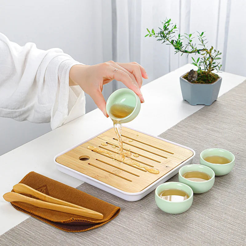 1Set, Chinese Tea Travel Tea Set Kung Fu Tea Set Ceramic Portable Teapot Teaset Gaiwan Tea Cups of Tea Ceremony Tea Tool