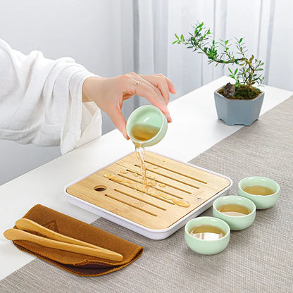1Set, Chinese Tea Travel Tea Set Kung Fu Tea Set Ceramic Portable Teapot Teaset Gaiwan Tea Cups of Tea Ceremony Tea Tool