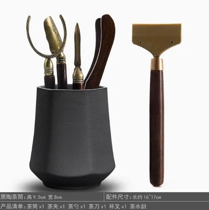 Kungfu Tea Set, Black Sandalwood, Solid Wood Tea Clip, Bamboo Tweezers