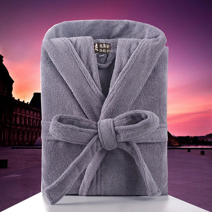 Cotton Hooded Bathrobe Men 100%Long Terry Towel Big and Tall Towel