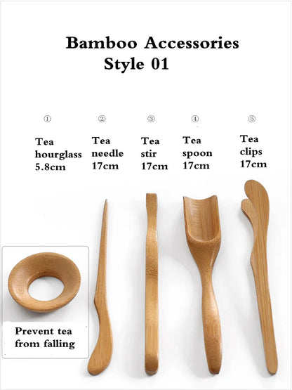 Kungfu Tea Set Accessories, Tea Ceremony, Six Gentlemen Whole Set, Black Sandalwood, Solid Wood Tea Clip, Bamboo Tweezers
