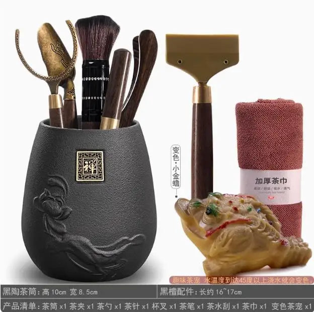 Kungfu Tea Set Accessories, Tea Ceremony, Six Gentlemen Whole Set, Black Sandalwood, Solid Wood Tea Clip, Bamboo Tweezers
