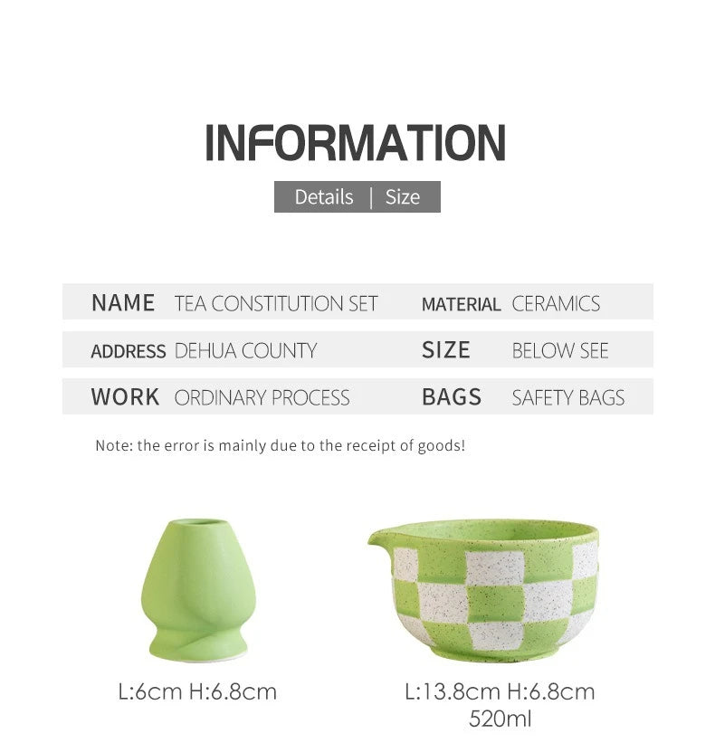Ceramic Matcha Bowl Checkered Pattern Large Capacity High Temperature Resistant Green Tea Maker Cup Tea Ceremony Tool