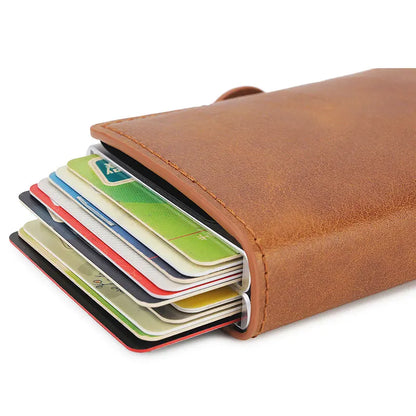 Rfid Blocking Protection Men id Credit Card Holder Wallet Leather Metal