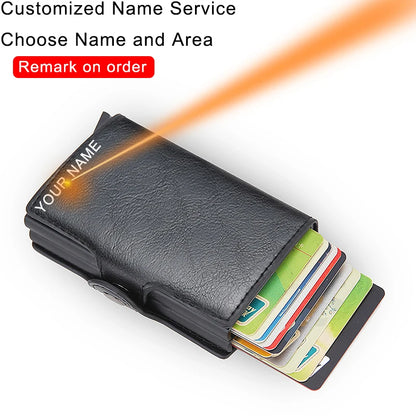 Rfid Blocking Protection Men id Credit Card Holder Wallet Leather Metal