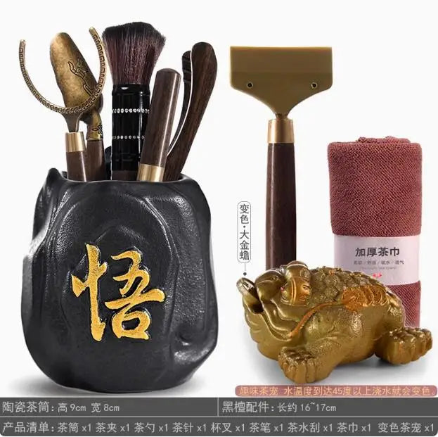 Kungfu Tea Set, Black Sandalwood, Solid Wood Tea Clip, Bamboo Tweezers