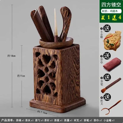 Kungfu Tea Set Accessories, Tea Ceremony, Six Gentlemen Whole Set, Black Sandalwood, Solid Wood Tea Clip, Bamboo Tweezers