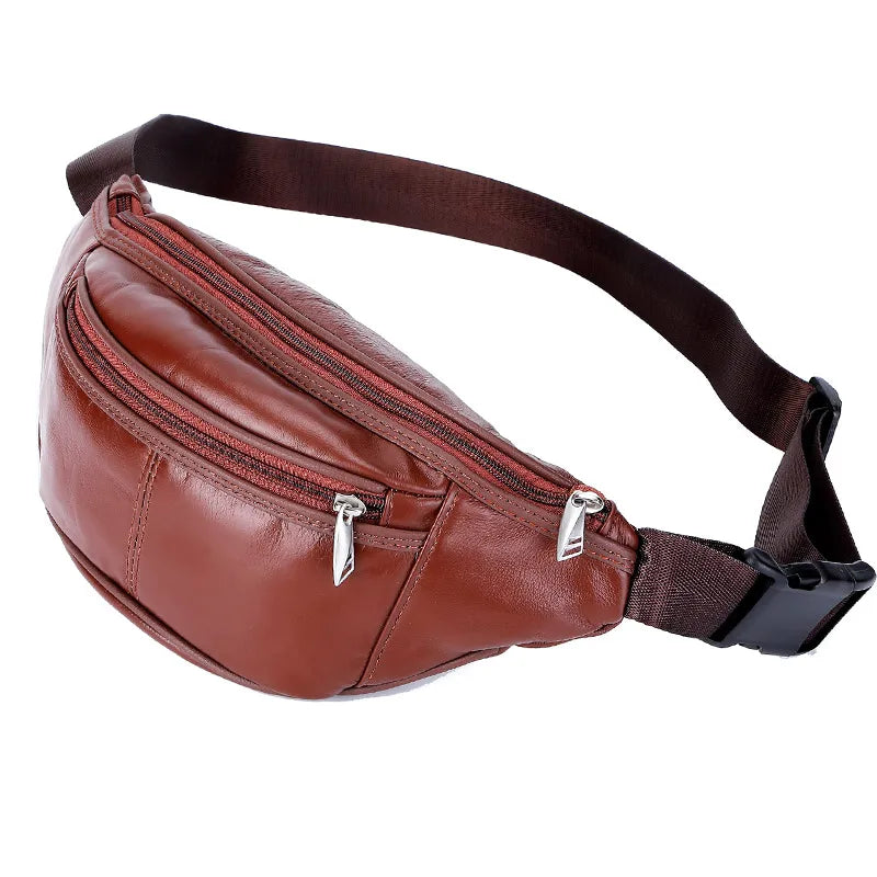 Fashion Men Genuine Leather Fanny Bag for Phone Pouch Male Leather