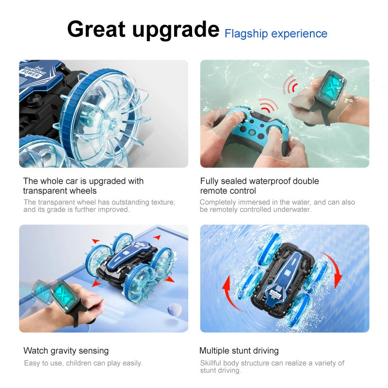 新しい LED 水陸両用 RC カー デュアル リモート コントロール 防水 スタント カー