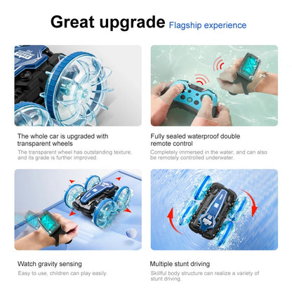 新しい LED 水陸両用 RC カー デュアル リモート コントロール 防水 スタント カー