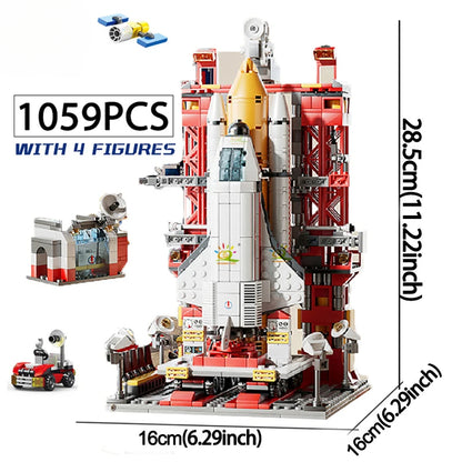 Space Aviation Manned Rocket Building Blocks With Astronaut