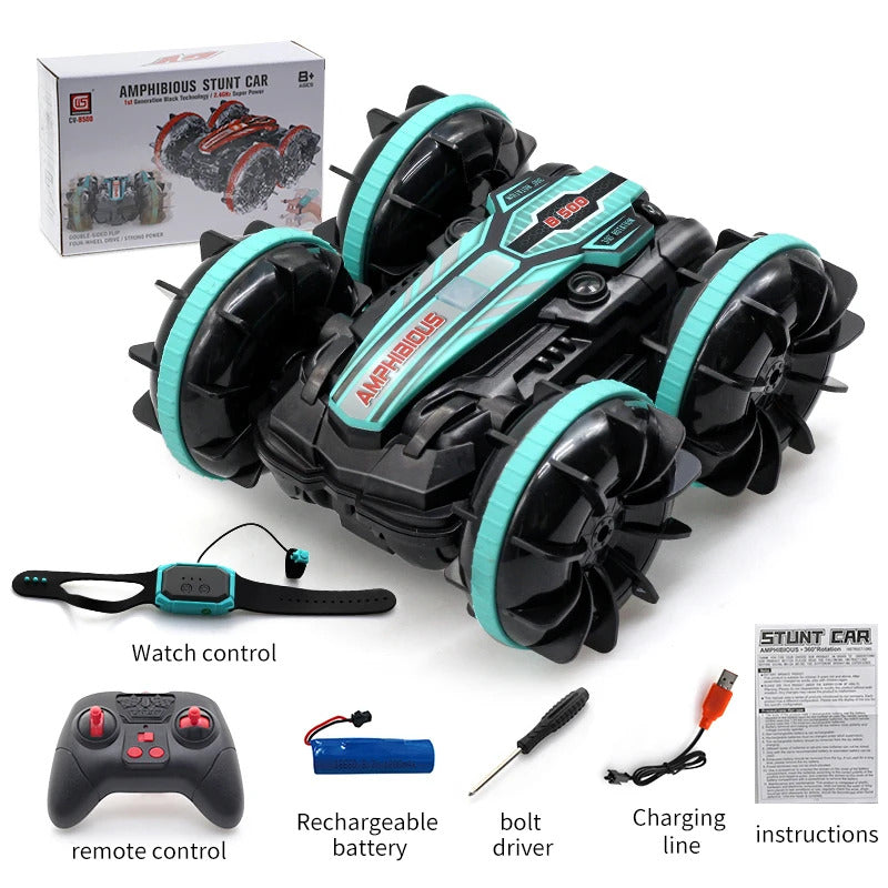 新しい LED 水陸両用 RC カー デュアル リモート コントロール 防水 スタント カー