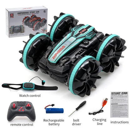 新しい LED 水陸両用 RC カー デュアル リモート コントロール 防水 スタント カー