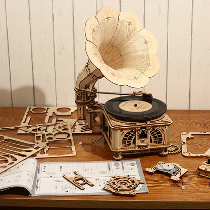 DIY 手回しクラシック蓄音機木製パズルキット