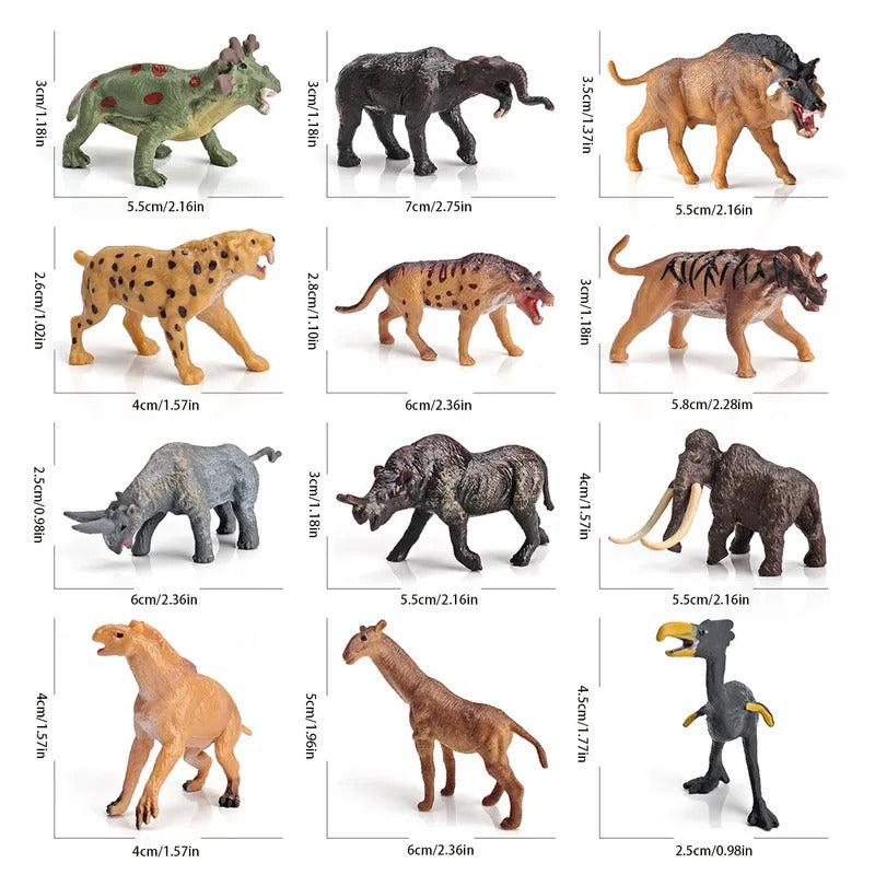 12 種の先史時代の動物の模型