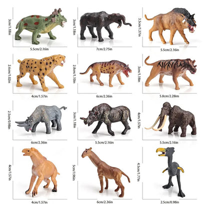 12 種の先史時代の動物の模型