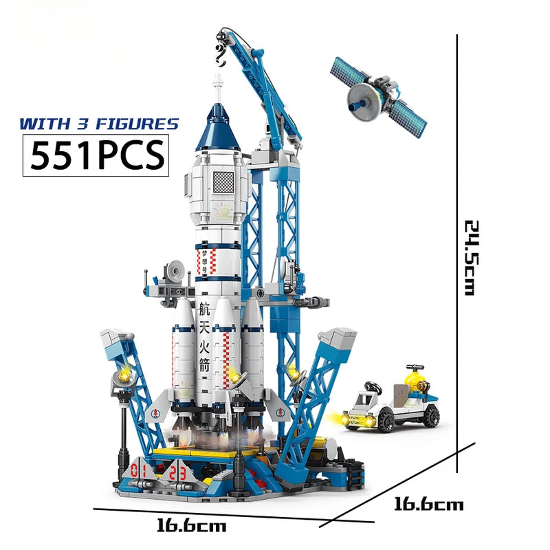 Space Aviation Manned Rocket Building Blocks With Astronaut