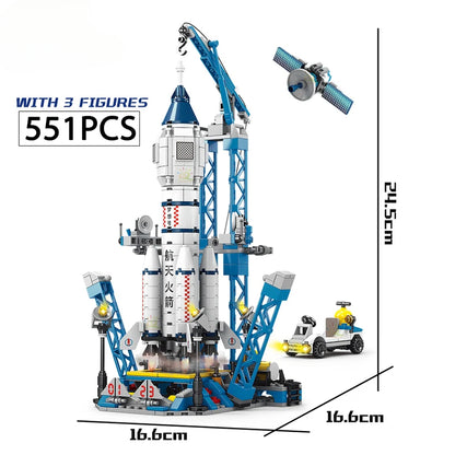 Space Aviation Manned Rocket Building Blocks With Astronaut