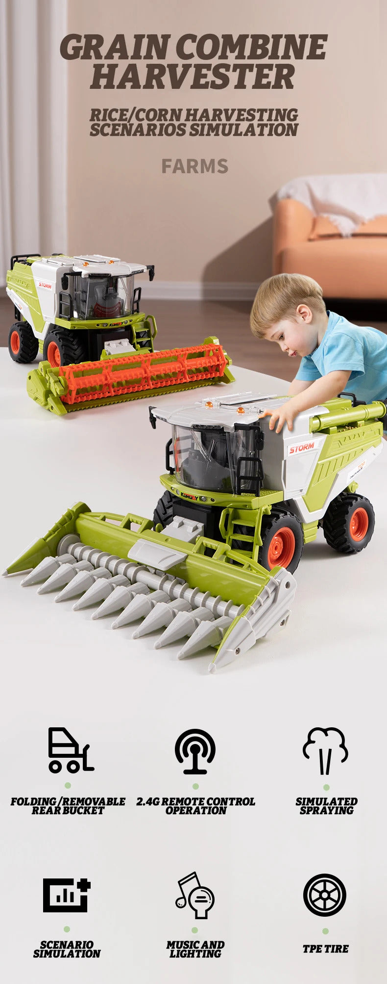 子供用トラックモデル RC ファーマー 1:24 小麦トウモロコシ収穫機