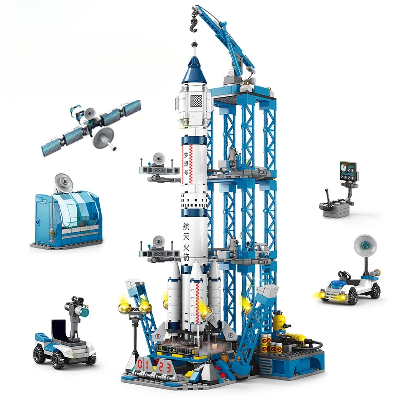 Space Aviation Manned Rocket Building Blocks With Astronaut
