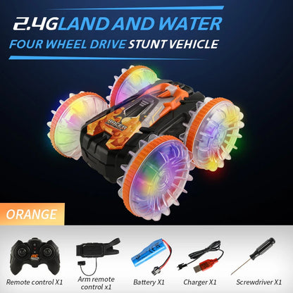 新しい LED 水陸両用 RC カー デュアル リモート コントロール 防水 スタント カー