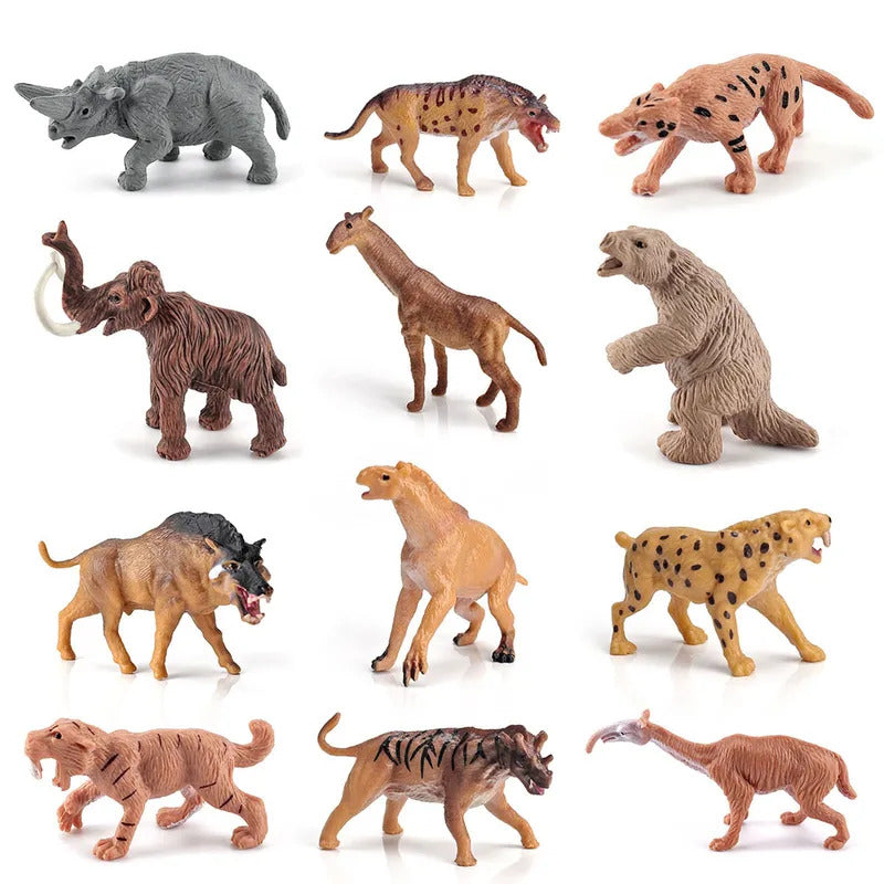 12 種の先史時代の動物の模型