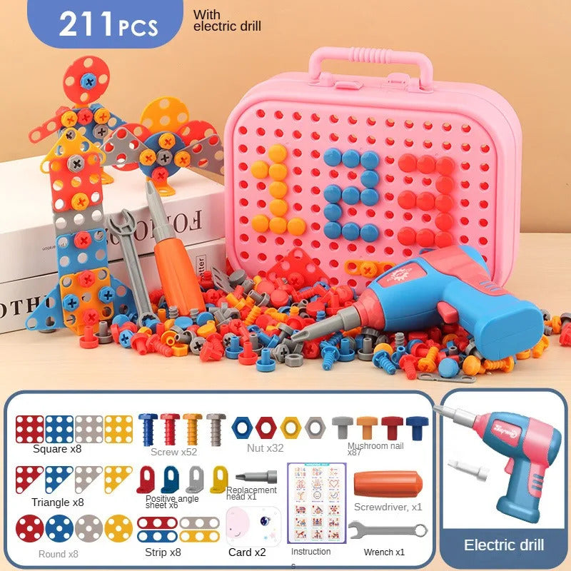 211PCS 子供用ごっこ遊び修理ツールボックス クリエイティブ教育玩具