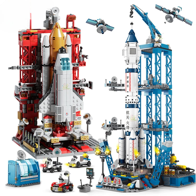 Space Aviation Manned Rocket Building Blocks With Astronaut