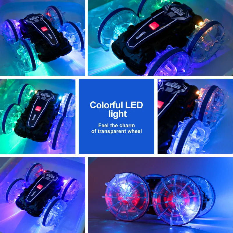 新しい LED 水陸両用 RC カー デュアル リモート コントロール 防水 スタント カー