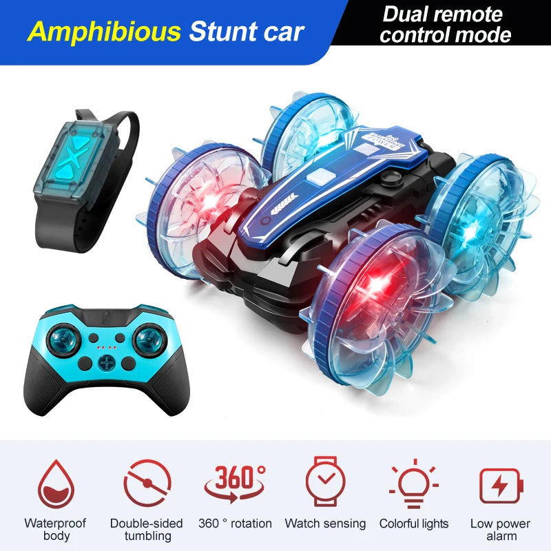 新しい LED 水陸両用 RC カー デュアル リモート コントロール 防水 スタント カー