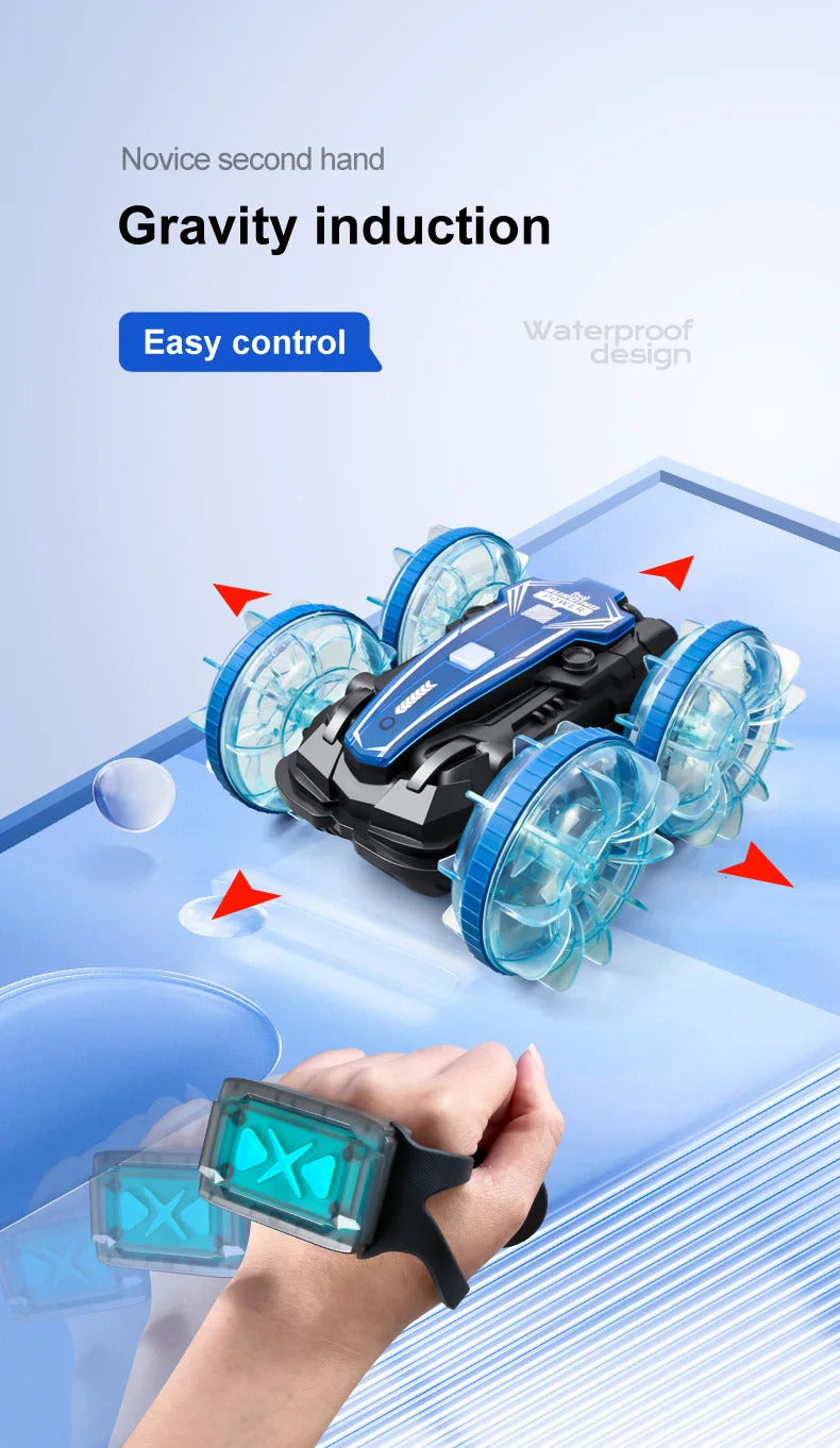 新しい LED 水陸両用 RC カー デュアル リモート コントロール 防水 スタント カー