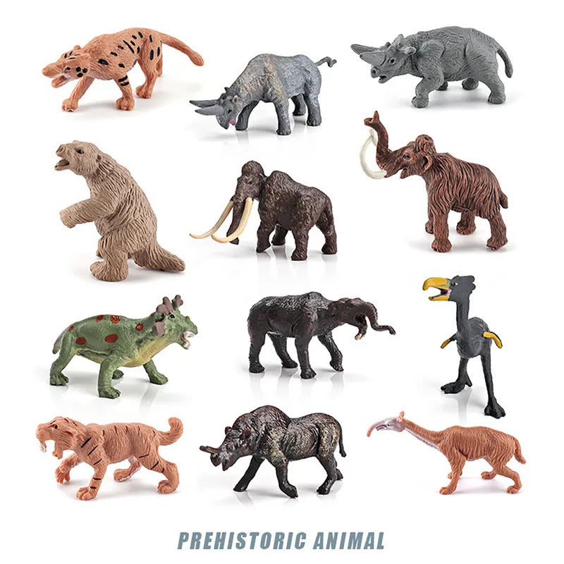 12 種の先史時代の動物の模型