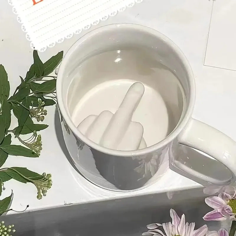 300ML 中指カップ ホワイト おもしろいセラミックマグ